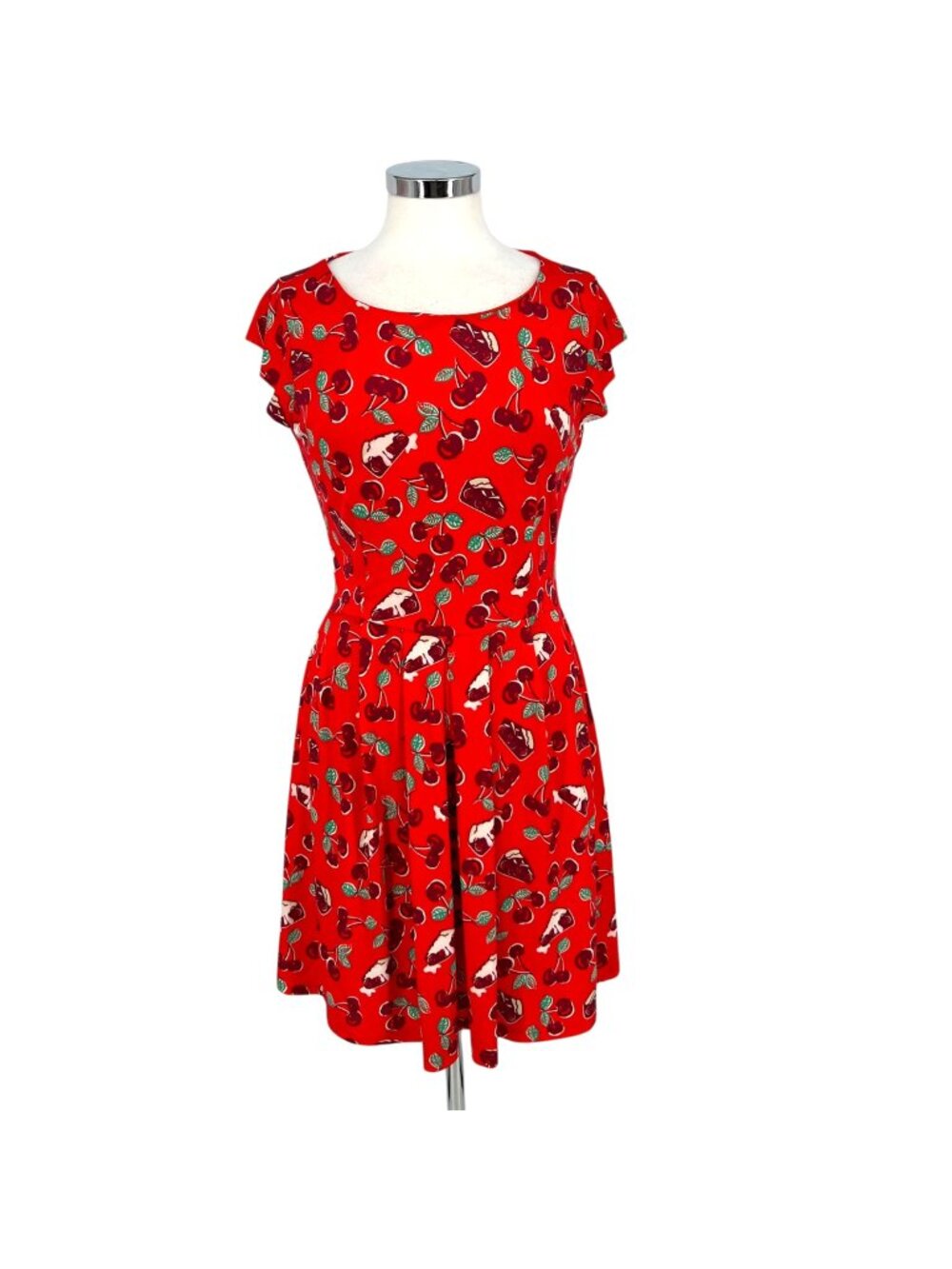 Lindy Bop Rockabilly Retro Red Cherry Print Primrose Dress A-Line Size 6 NWT